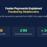 Faster Payments Explained: Funded by Stablecoins. Pay UK accounts in pounds from USDC. No crypto wallet. 5.5B UK payments, 2025, £1M Scheme limit per payment