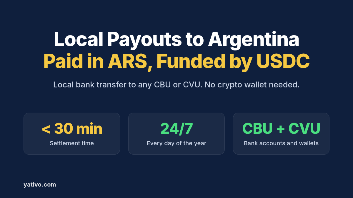 Local payouts to Argentina in ARS funded by USDC stablecoins